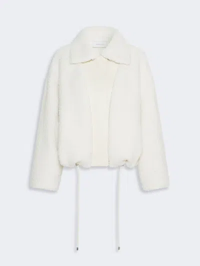 Max Mara Short Furry Jersey Jacket In White