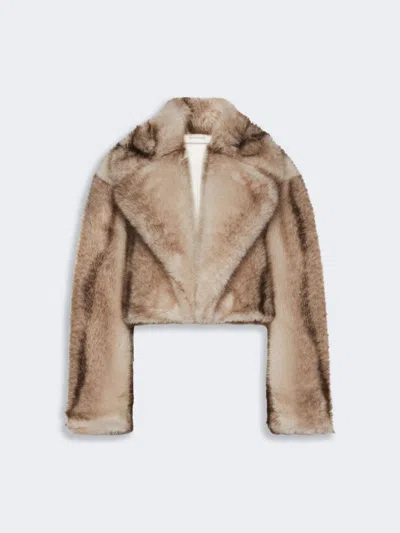 Max Mara Short Furry Jersey Jacket In Mud
