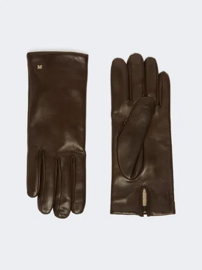 Max Mara Short Gloves In Nappa Leather In Brown