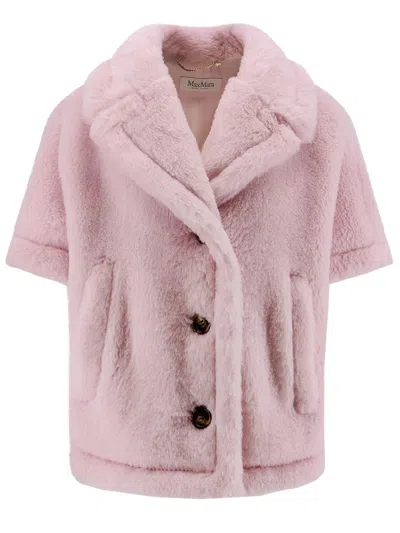 Max Mara Short Kimono Sleeve Alpaca Cashmere Silk Mini Coat With Welt Pockets In Transparent