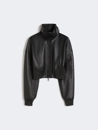 Max Mara Short Leather Jacket In Black