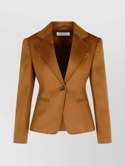 Max Mara Short Leather Jacket Notch Lapel In Gold