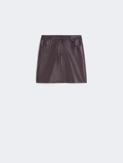 Max Mara Short Leather Skirt In Brown