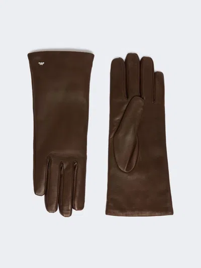 Max Mara Short Nappa Leather Gloves In Dark Bown