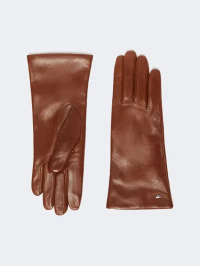 Max Mara Short Nappa Leather Gloves In Tobacco