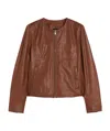Max Mara Short Nappa Leather Jacket In Brown
