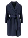 Max Mara Short Navy Virgin Wool Coat With Classic Lapel In Blue