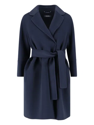 MAX MARA MAX MARA SHORT NAVY VIRGIN WOOL COAT WITH CLASSIC LAPEL