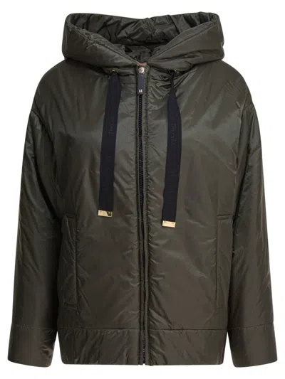 Max Mara Short Padded Jacket With Hood In Green