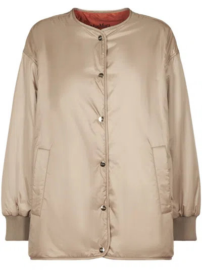Max Mara Short Padded Jacket With Round Neckline In Neutral