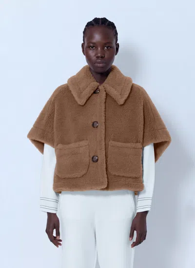 Max Mara Short Shearling Coat In Brown