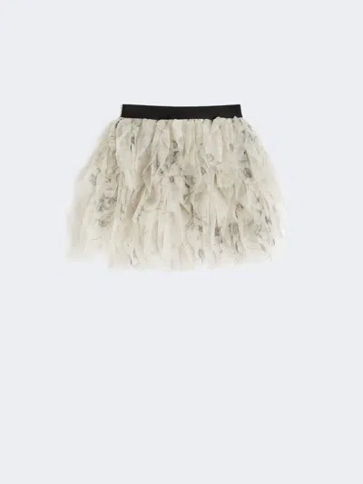 Max Mara Short Skirt With Petals In Printed Organza In White