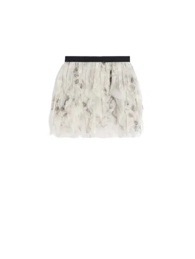Max Mara Short Skirt With Printed Organza Petals - Pearl Gray In White