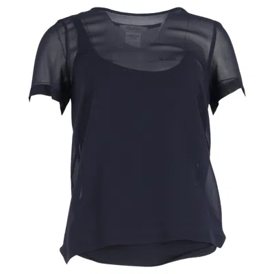 Max Mara Short Sleeve Blouse In Navy Blue Silk