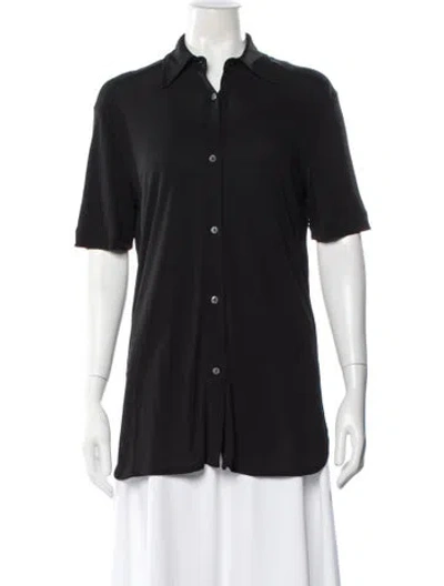 Pre-owned Max Mara Short Sleeve Button-up Top In Black