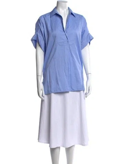 Pre-owned Max Mara Short Sleeve Button-up Top In Blue