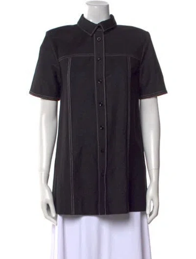 Pre-owned Max Mara Short Sleeve Button-up Top W/ Tags In Black