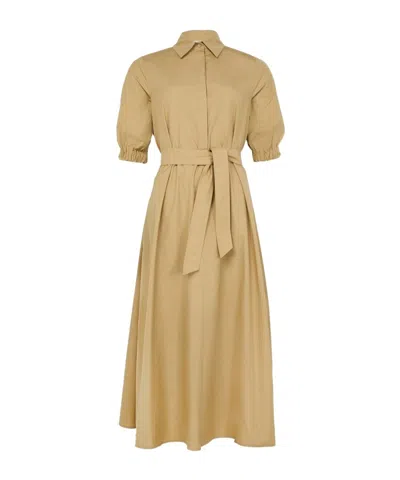 Max Mara Hoyo Cotton Poplin Maxi Shirt Dress In Beige