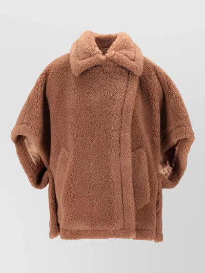 Max Mara Short Sleeve Jacket Faux Shearling Collar In Brown