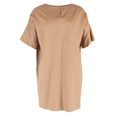 Max Mara Short Sleeve Mini Shift Dress In Brown Camel Hair