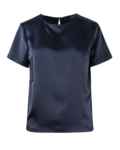 Max Mara Short Sleeve Satin Crew Neck Top In Blu