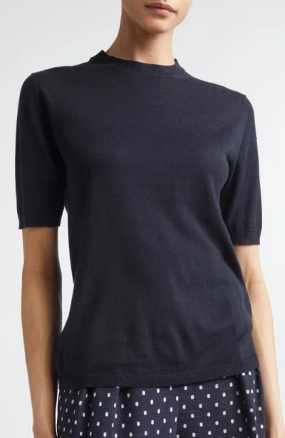 Max Mara Short Sleeve Silk & Cashmere Sweater In Blue