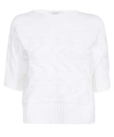 Max Mara Cable-knit Short-sleeve Sweater In White