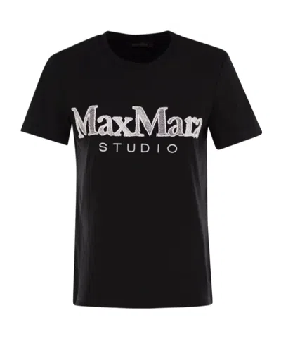 Max Mara Studio Logo Embroidered Crewneck T-shirt In Black
