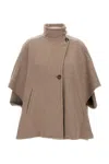 Max Mara Short-sleeve Wool Coat With Buckle Detail And Side Pockets In Brown