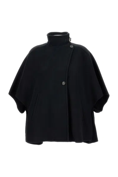 Max Mara Short Sleeve Wool Coat With Buckle Detail In Black