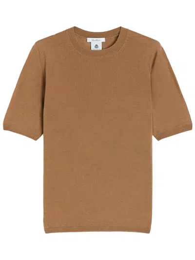 Max Mara Short-sleeved Basic Wool Sweater In Brown