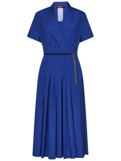 Max Mara Short-sleeved Blue Cotton Poplin Midi Dress