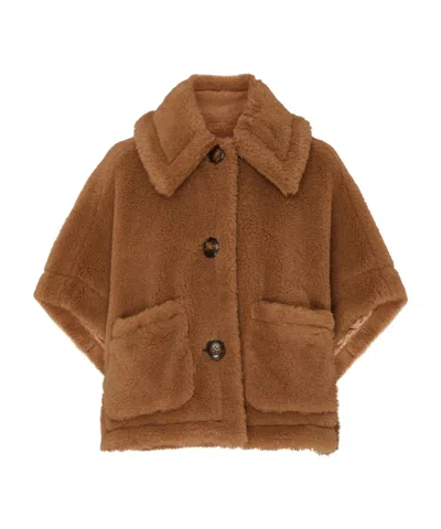 Max Mara Short Cape In Teddy Fabric Scarves And Foulards Beige In Brown