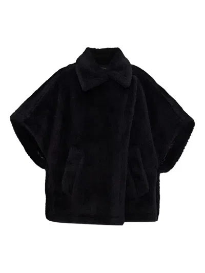Max Mara Cape In Alpaca And Wool Teddy Fabric In Black