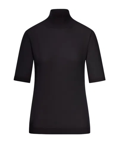 Max Mara Short-sleeved Knitted Pullover In Black