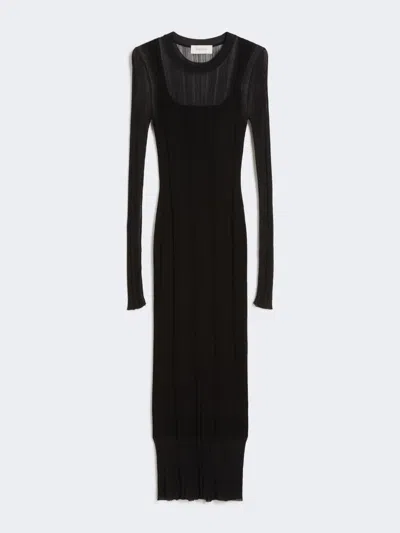 Max Mara Short-sleeved Stretch Viscose Dress In Black