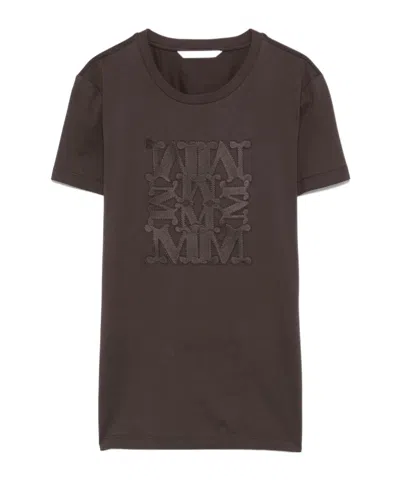 Max Mara Giovane Logo Embroidered Crewneck T-shirt In Brown