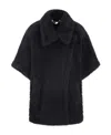 Max Mara Cape In Alpaca And Wool Teddy Fabric In Black