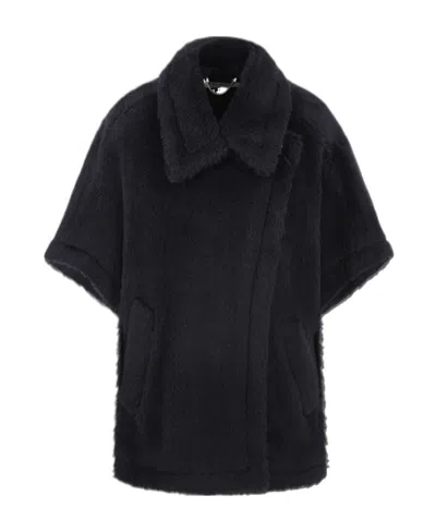 Max Mara Short-sleeved Wool Cape In Black