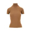 Max Mara Short-sleeved Wool Turtleneck Top In Brown