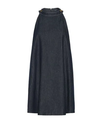 Max Mara Short Sleeveless Cotton Denim Dress In Blue