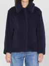 Max Mara Alpaca Wool Jacket Collared Design Front Pockets In Blue