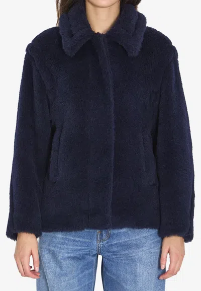 Max Mara Short Teddy Coat In Wool-blend In Blue