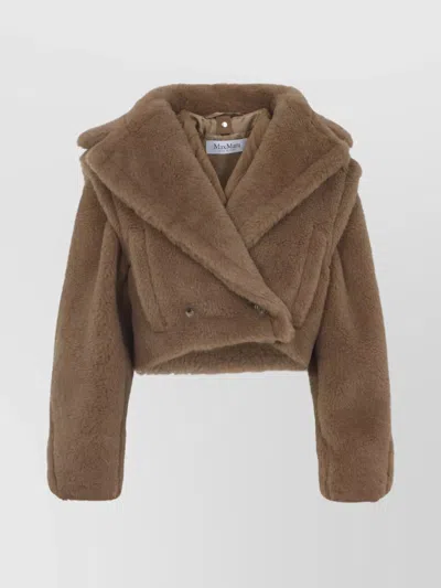 Max Mara Short Teddy Coat Notched Lapels In Brown