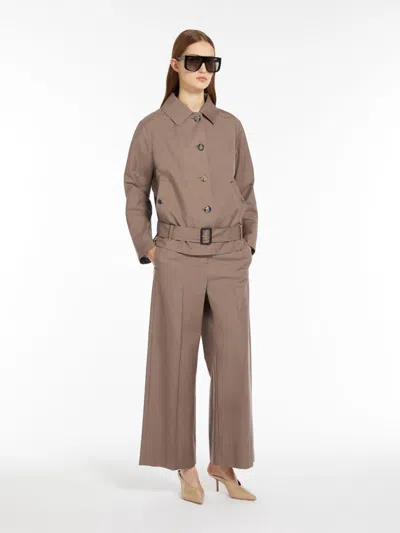 Max Mara Short Trench Coat In Water-resistant Twill In Brown