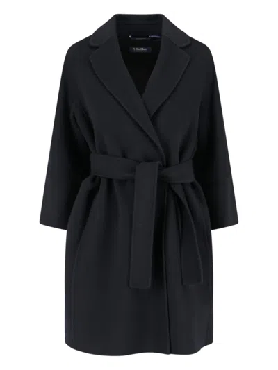 Max Mara Short Virgin Wool Coat With Classic Lapel In Black