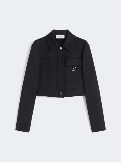 Max Mara Short Washed Gabardine Jacket In Black