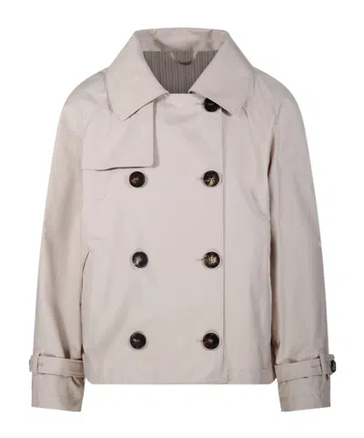 Max Mara Short Water-repellent Twill Trench Coat In Animal Print