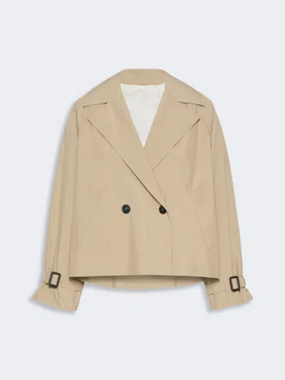 Max Mara Short Water-repellent Canvas Trench Coat In Neutral