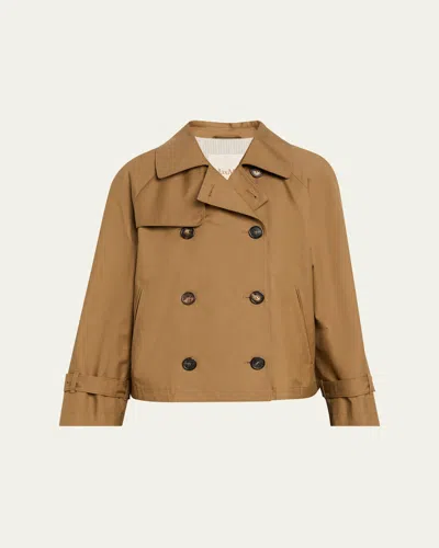 Max Mara Short Water-repellent Twill Trench Coat In Brown